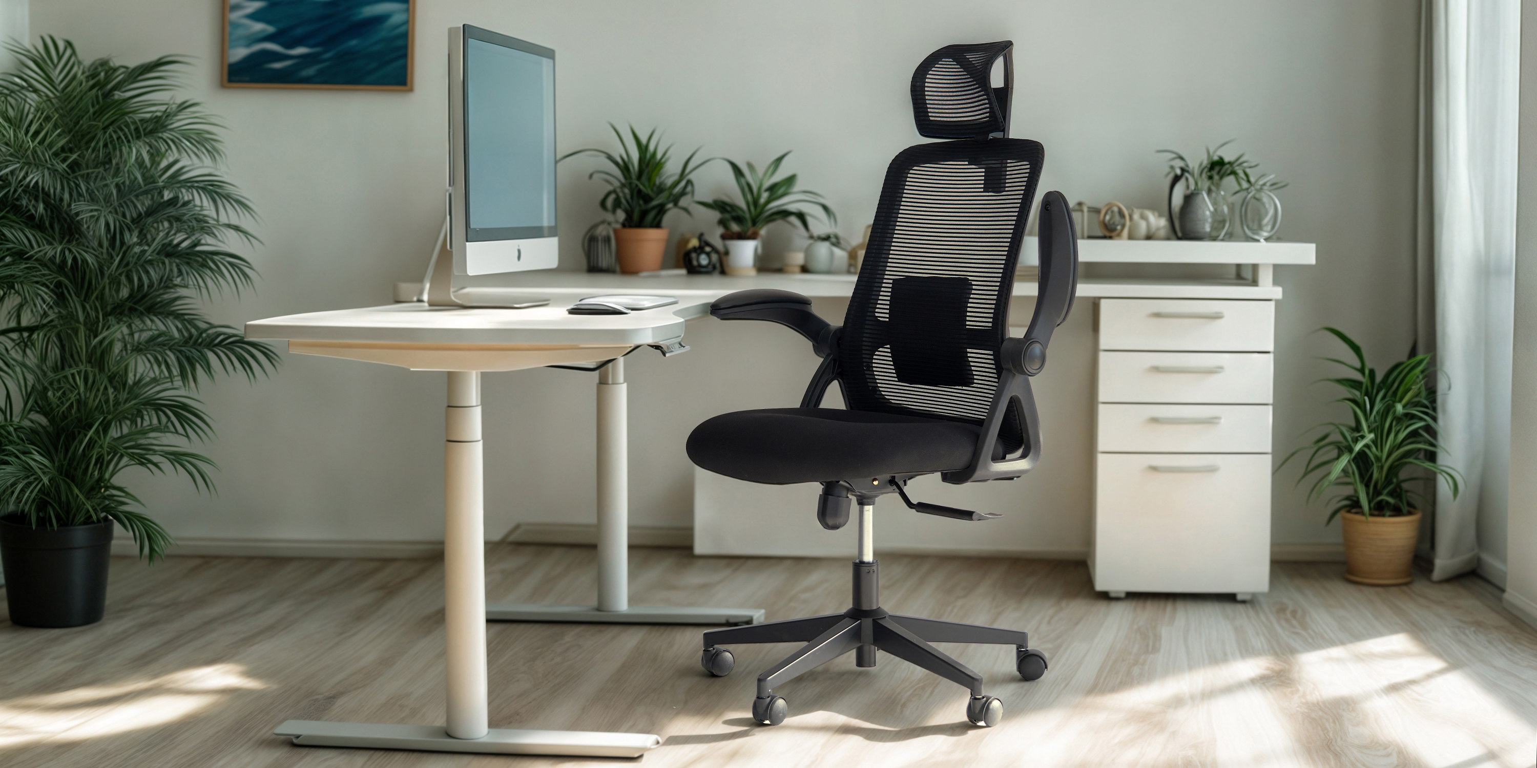 CAPTAIN ergonomic chair at a light home-office desk
