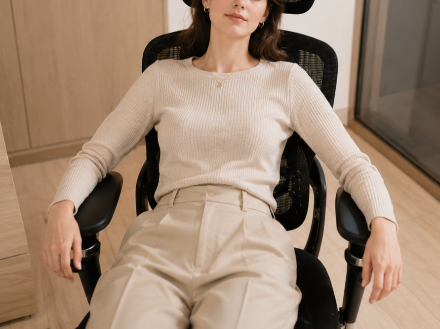 A person reading while seated in DRAKARA with both armrests visible