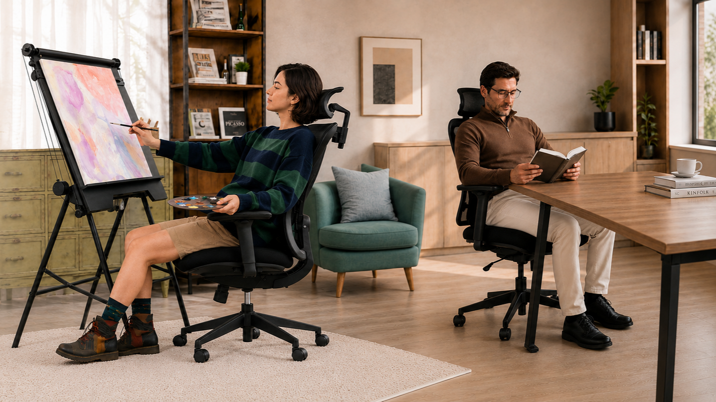 VALKYRIE chairs supporting different working positions with padded armrests