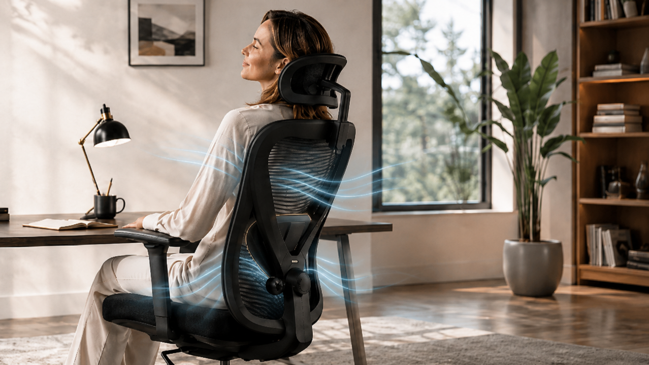 Rear view of a sitter using the VALKYRIE headrest and lumbar support
