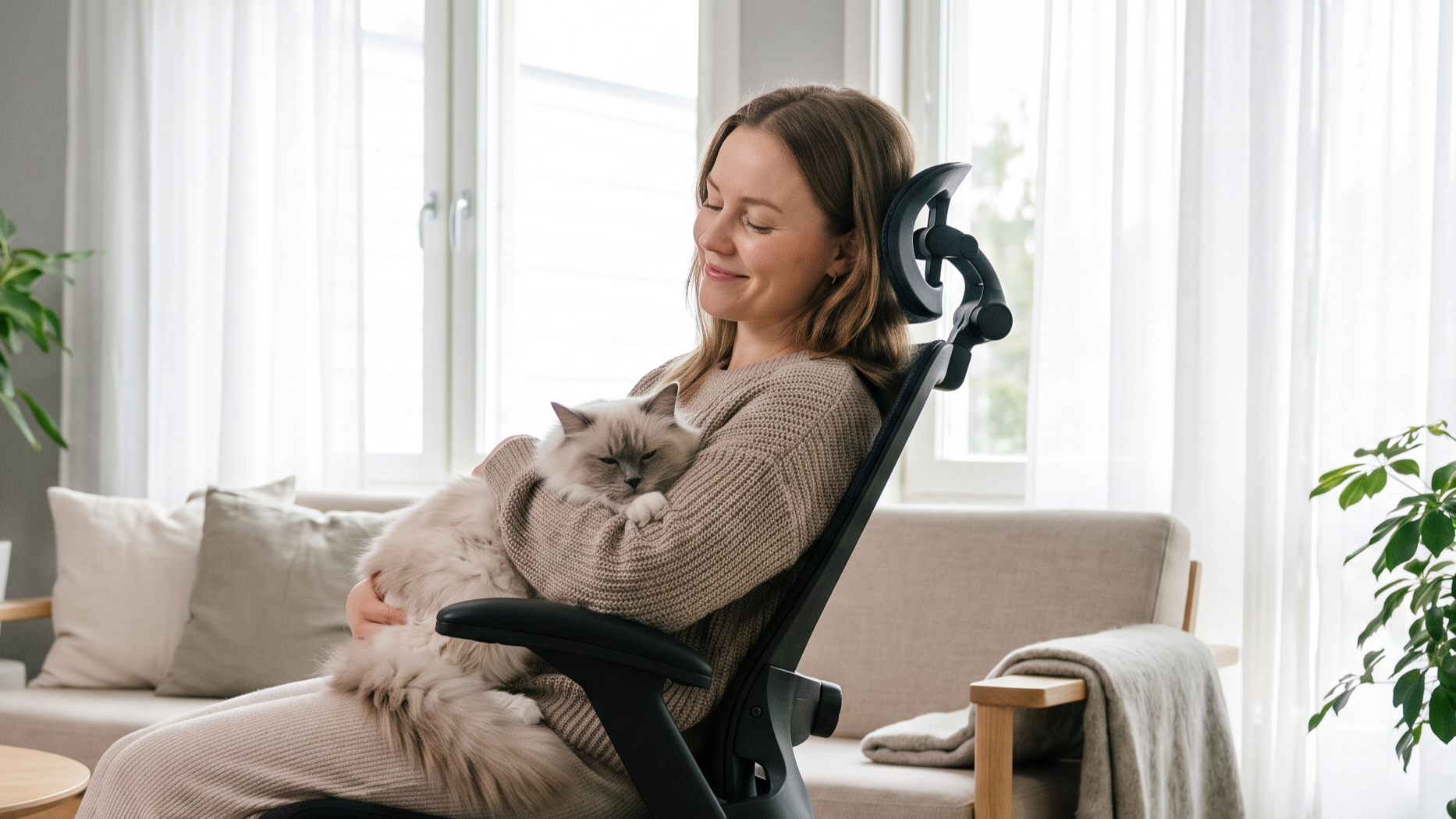 A person seated in VALOUR with the adjustable headrest visible