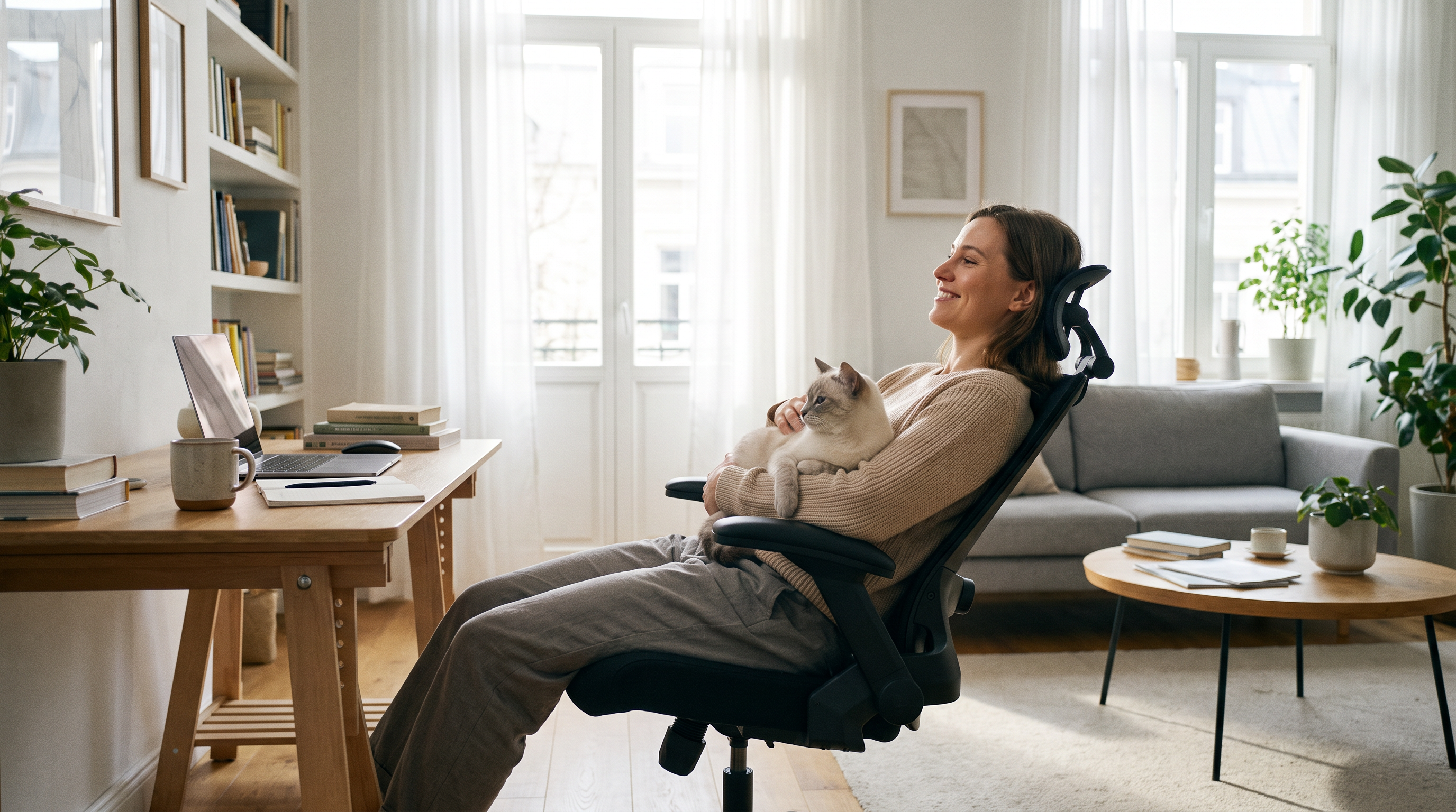 A person using VALOUR in a reclined home-office position